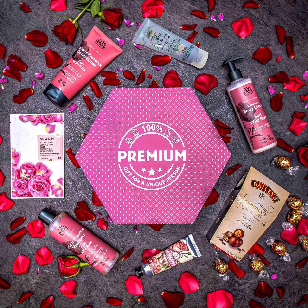 Giftboxeo plné kvalitní kosmetiky Růže a Mandlový květ - Fialové
