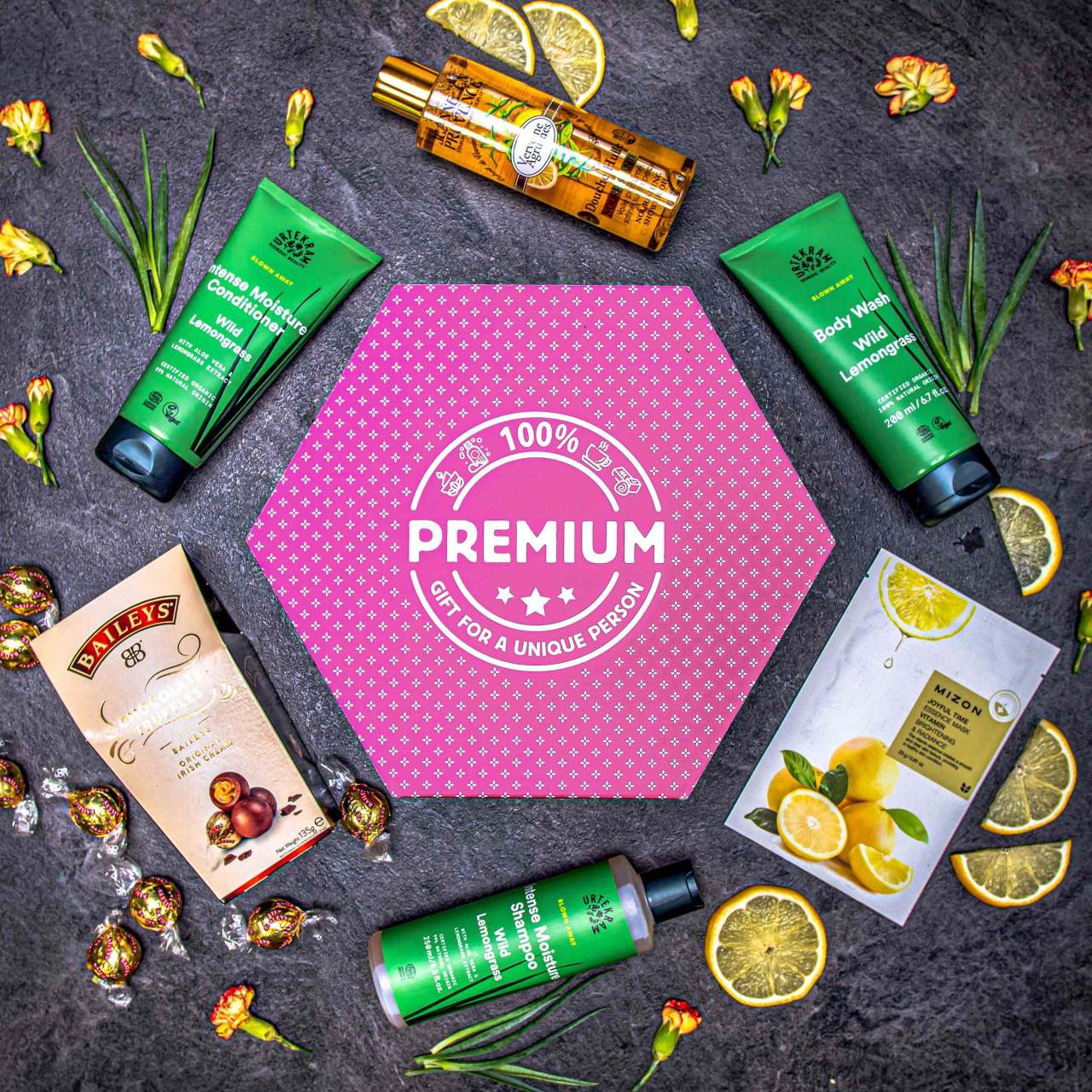 Hexagon plný kvalitní kosmetiky Lemon Grass - Fialový