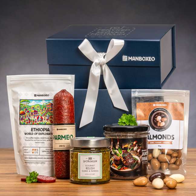 Giftboxeo ajándékdoboz (királykék) – Tele finomságokkal