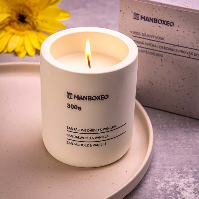 Beton gyertya szójaviasszal és intenzív illattal - Santal & Vanília 300 g