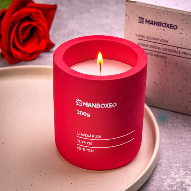 Beton gyertya szójaviasszal és intenzív illattal - Red Rose 300 g